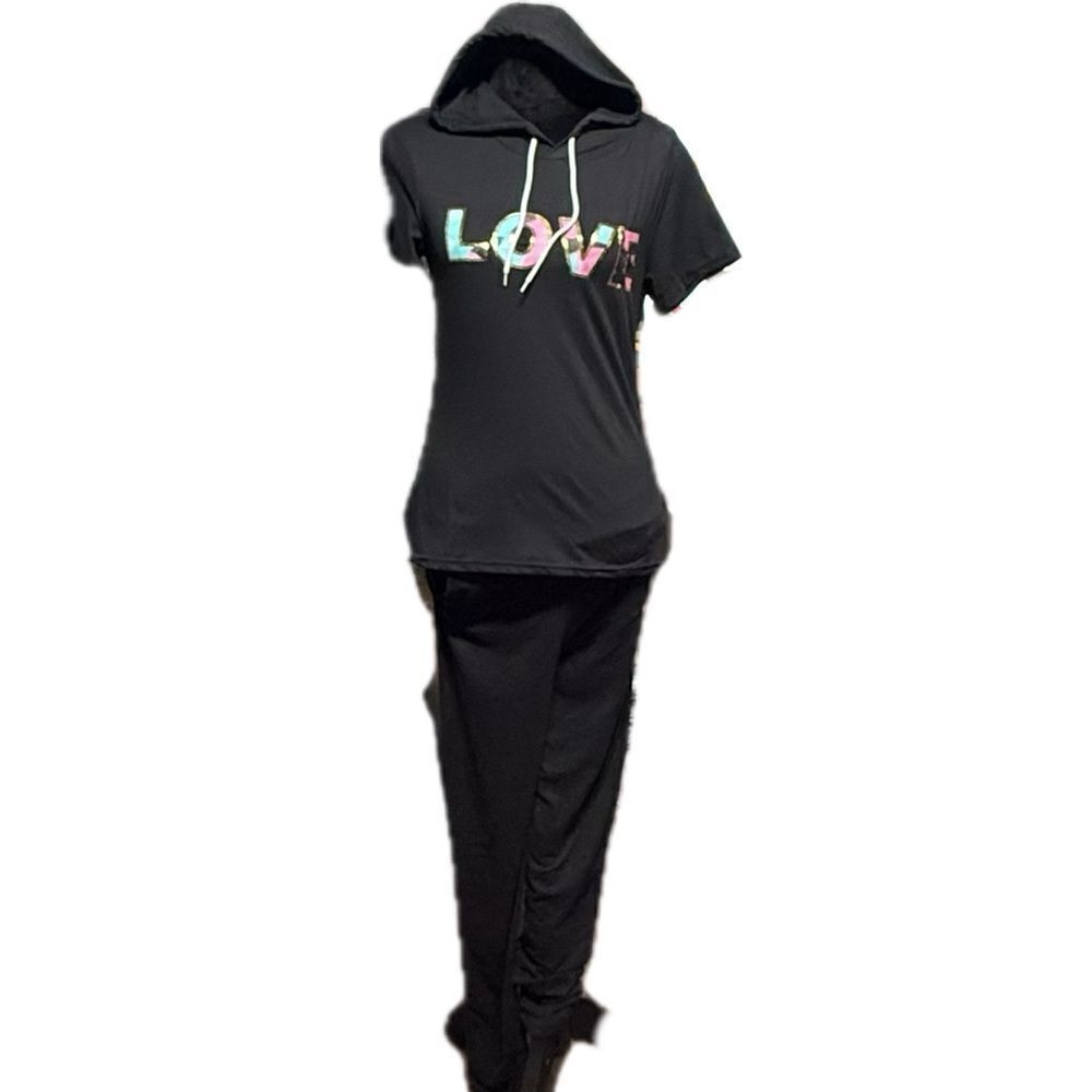Unbranded Womens L/XL short sleeve hoodie and pants lounge set with‎ pockets